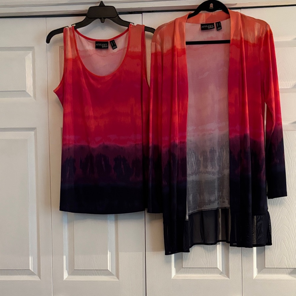 Attitudes by Renee Pink Red Ombre Tank and Cardigan Set